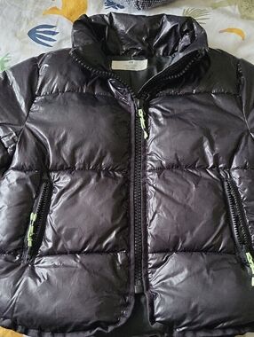 H&M Kids Shiny Black Puffer Jacket with Lime Accent Zips